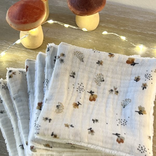 Lingettes lavables en double gaze de coton motif Nelsi